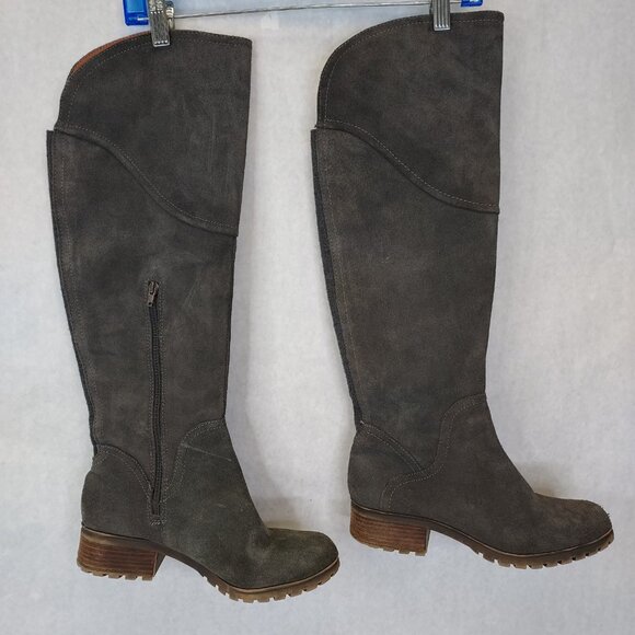 Lucky Brand Heeled Boot Women 10 Harleen Over the Knee Grey Suede Riding Stretch - Picture 8 of 16